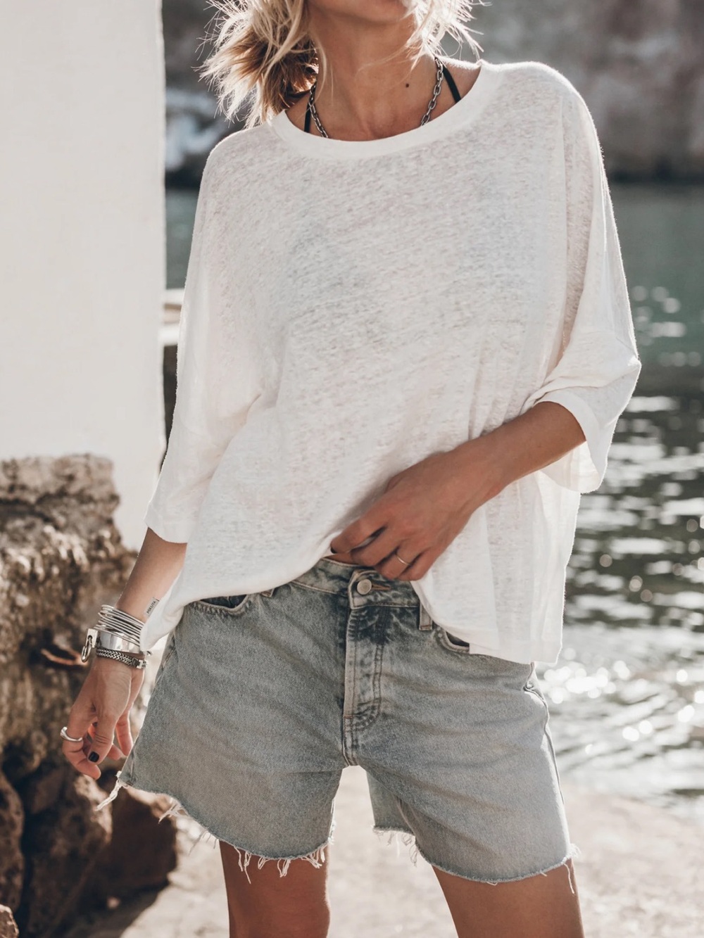 Mikuta The White Loose Linen T-Shirt Small